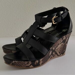 Cordani Leoni Black Leather Snakeskin Wedges 40 (US 8.5) Made in Italy NEW